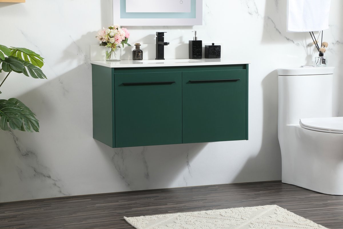 Elegant Decor VF44536MGN-BS 36 inch single bathroom vanity in green with backsplash