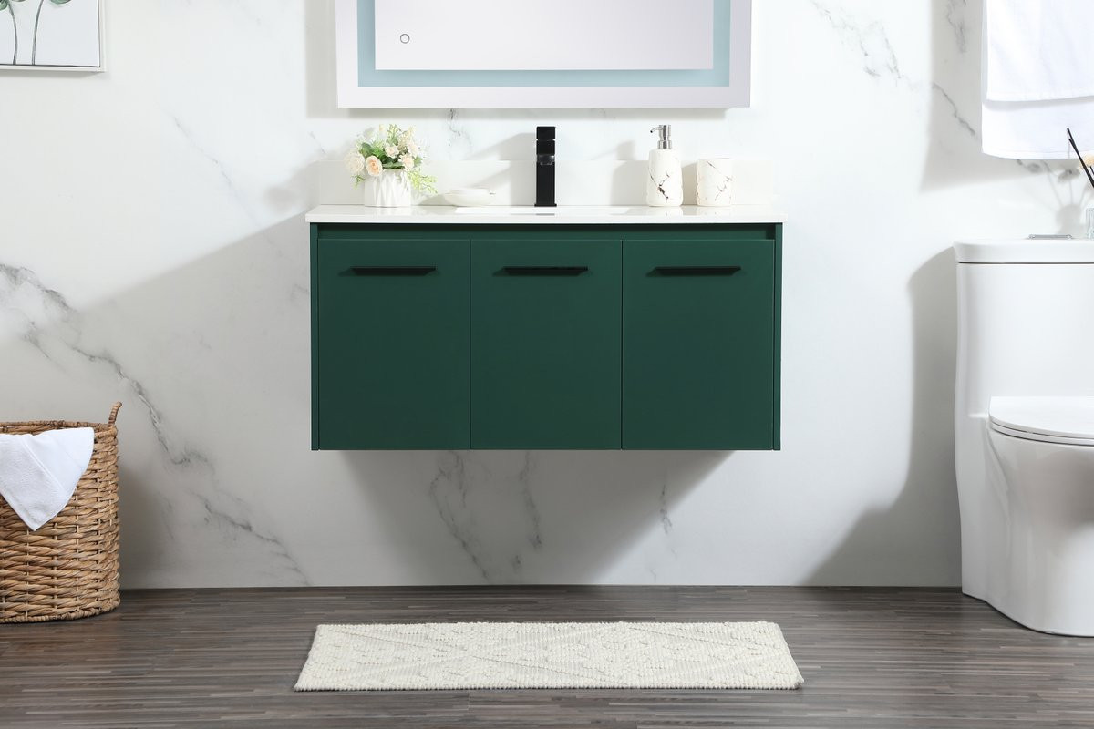 Elegant Decor VF44540MGN-BS 40 inch single bathroom vanity in green with backsplash
