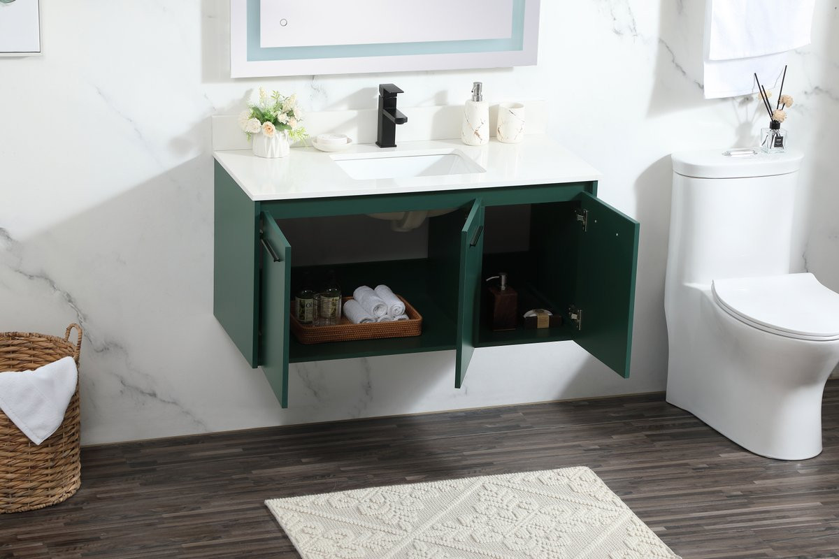 Elegant Decor VF44540MGN-BS 40 inch single bathroom vanity in green with backsplash
