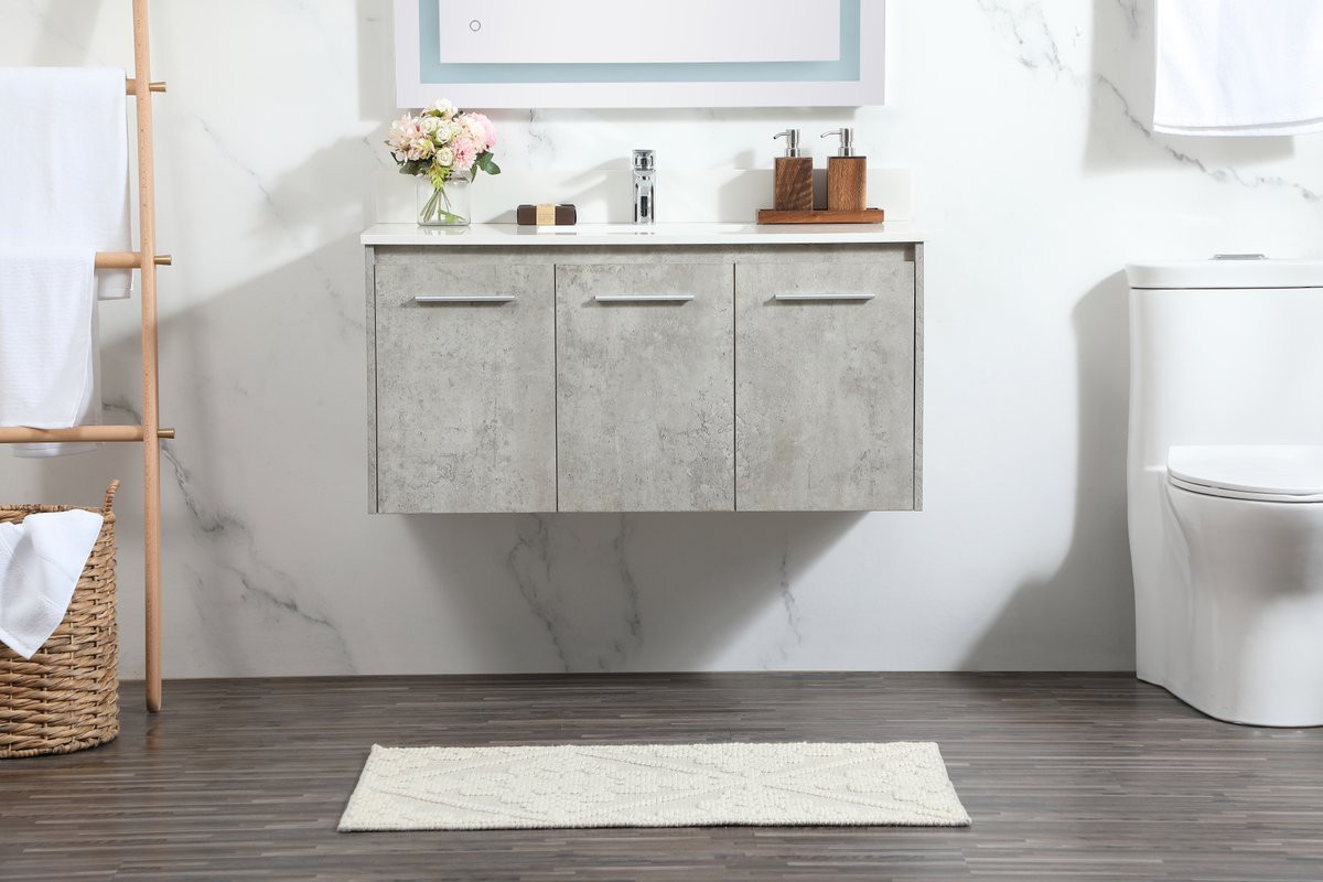 Elegant Decor VF44540MCG-BS 40 inch single bathroom vanity in concrete grey with backsplash