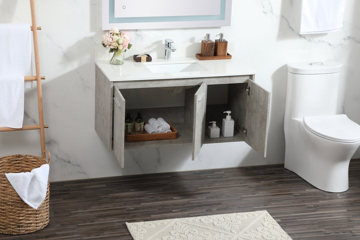 Elegant Decor VF44540MCG-BS 40 inch single bathroom vanity in concrete grey with backsplash