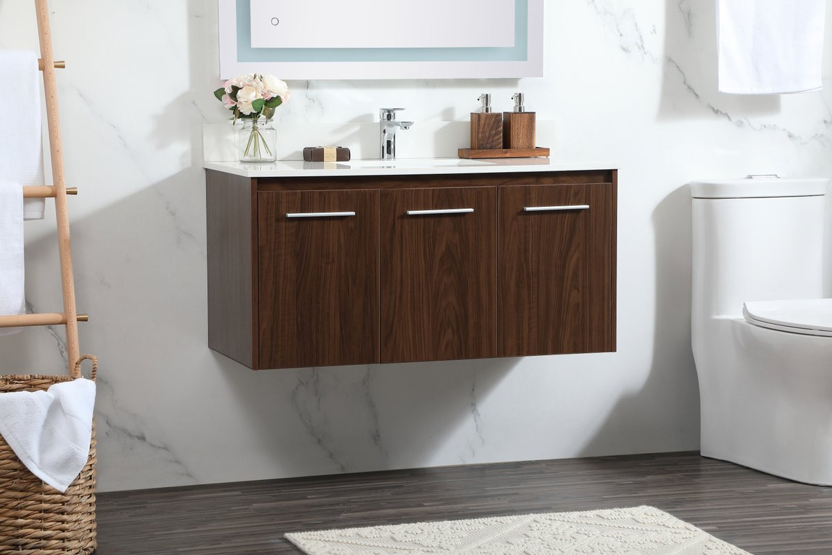 Elegant Decor VF44540MWT-BS 40 inch single bathroom vanity in walnut with backsplash