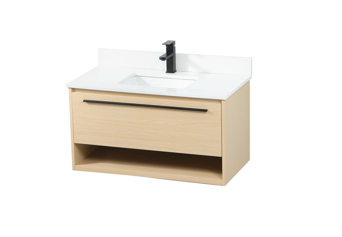 Elegant Decor VF43536MMP-BS 36 inch single bathroom vanity in maple with backsplash