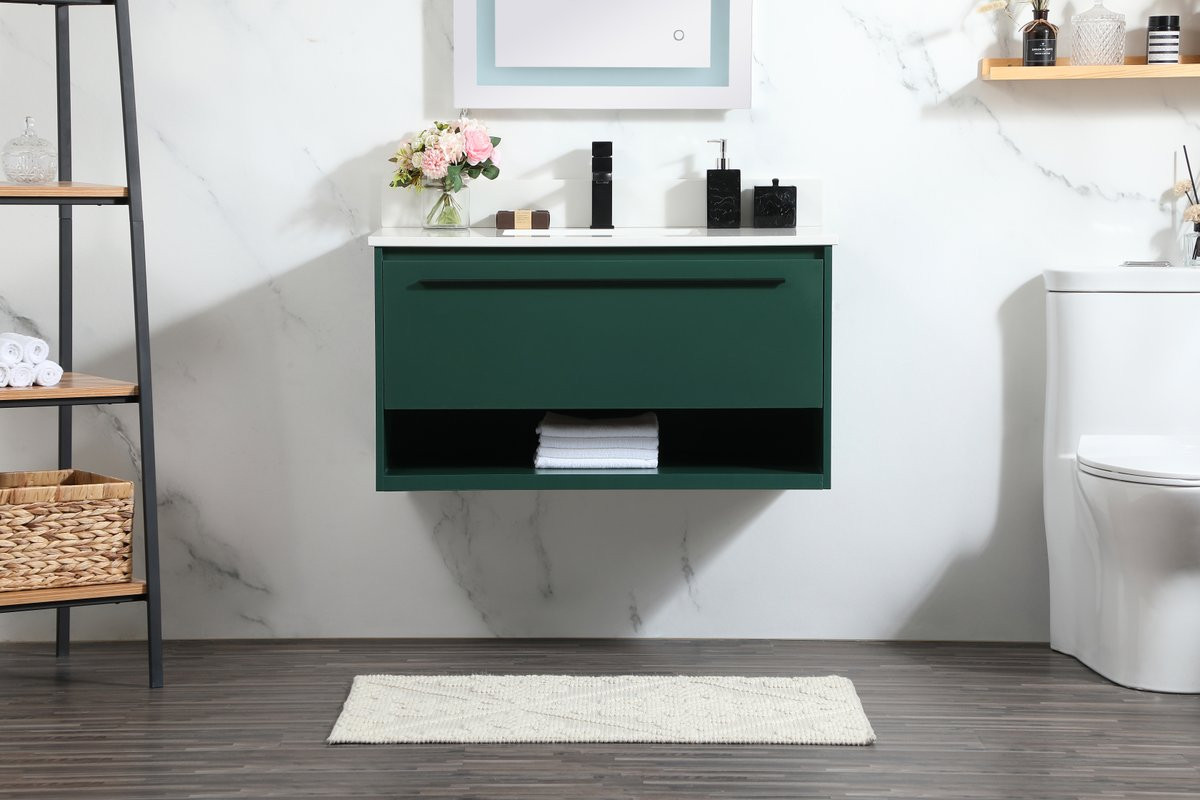 Elegant Decor VF43536MGN-BS 36 inch single bathroom vanity in green with backsplash