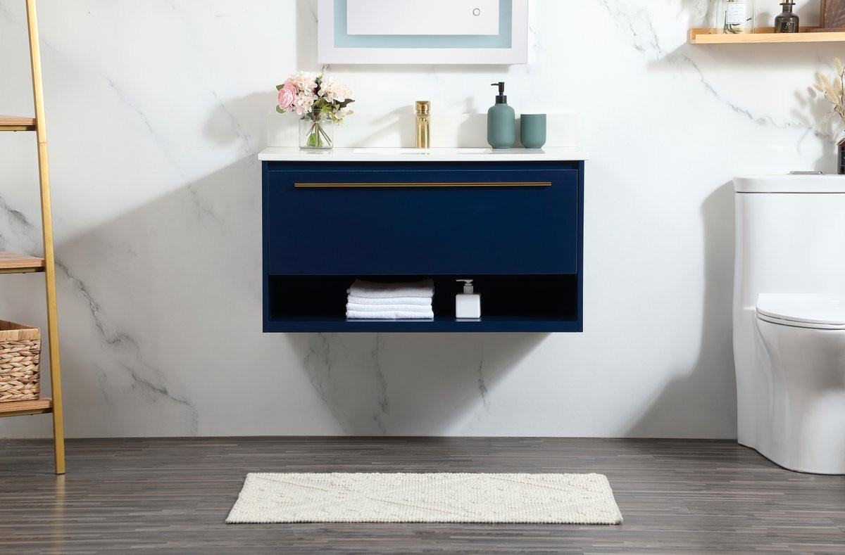 Elegant Decor VF43536MBL-BS 36 inch single bathroom vanity in blue with backsplash