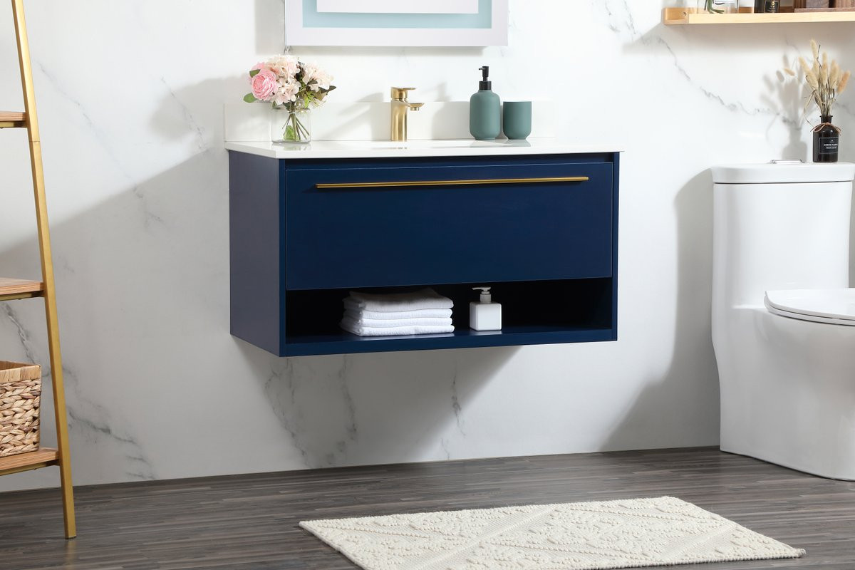 Elegant Decor VF43536MBL-BS 36 inch single bathroom vanity in blue with backsplash