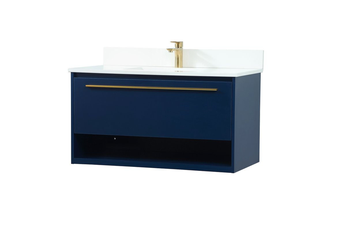 Elegant Decor VF43536MBL-BS 36 inch single bathroom vanity in blue with backsplash