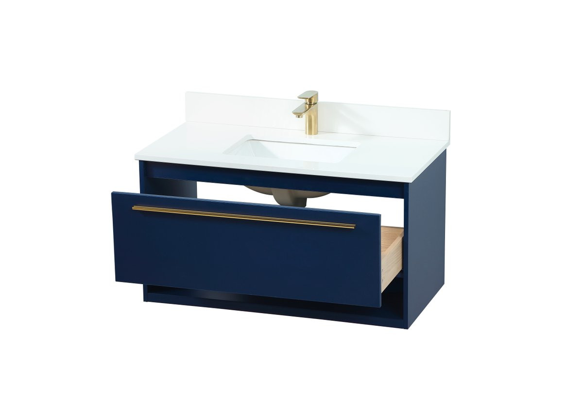 Elegant Decor VF43536MBL-BS 36 inch single bathroom vanity in blue with backsplash