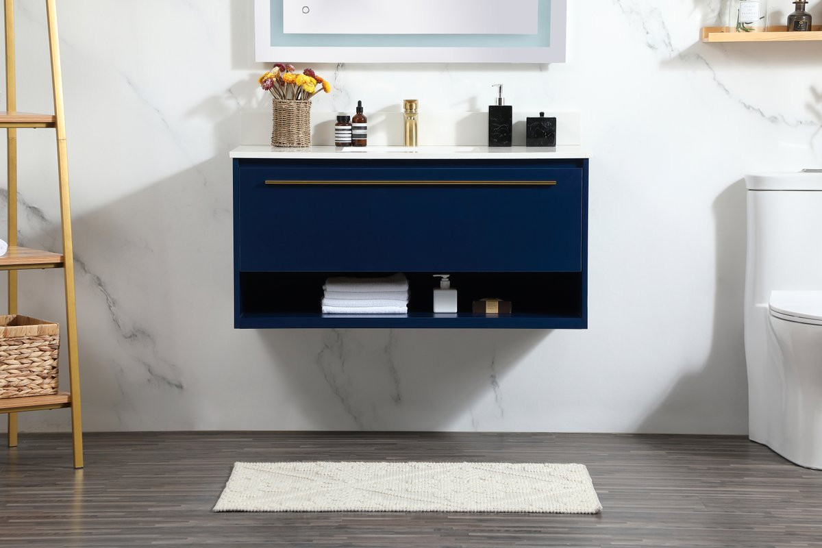 Elegant Decor VF43540MBL-BS 40 inch single bathroom vanity in blue with backsplash