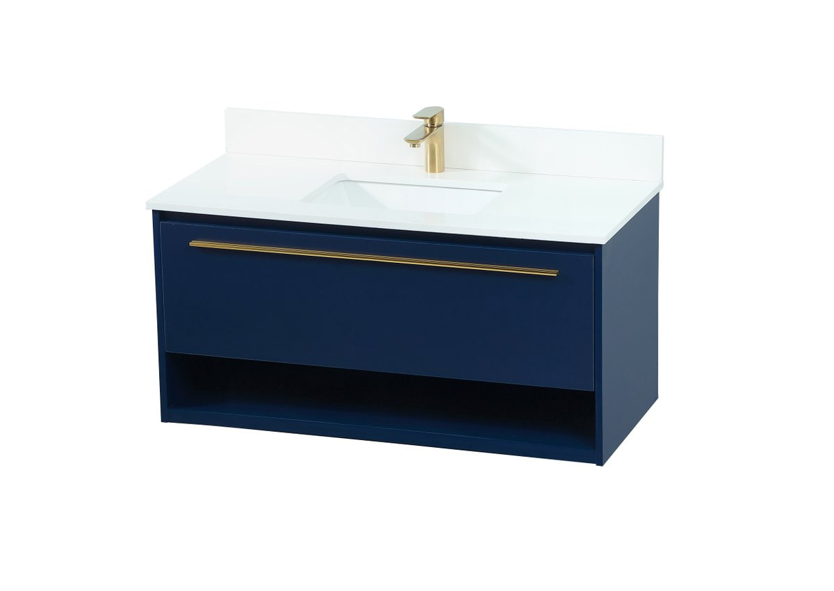 Elegant Decor VF43540MBL-BS 40 inch single bathroom vanity in blue with backsplash