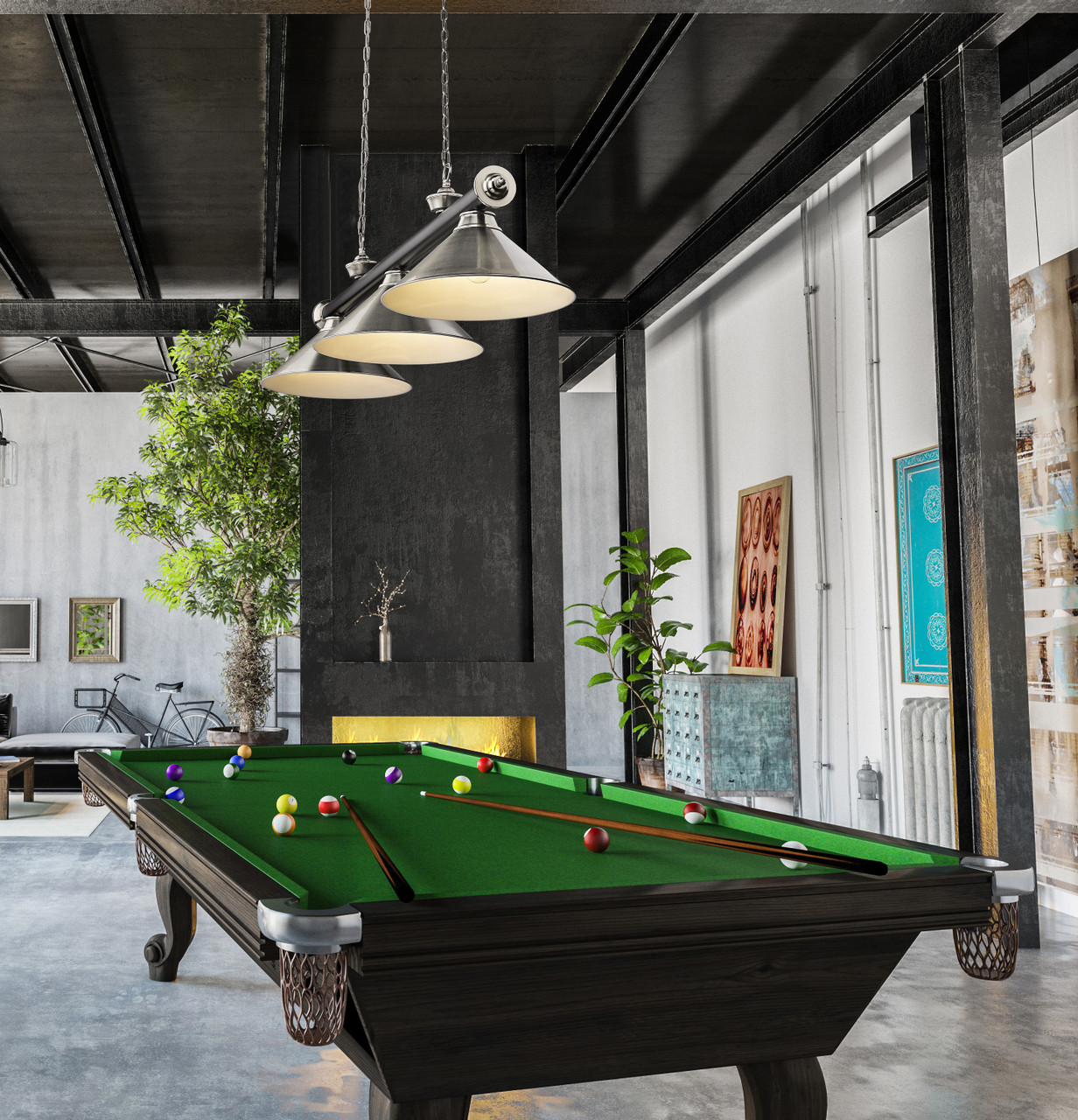 Z-LITE 2306-3MB-BN-BN15 3 Light Billiard, Matte Black + Brushed Nickel
