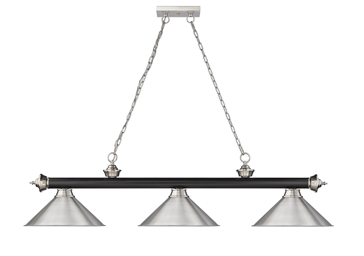 Z-LITE 2306-3MB-BN-BN15 3 Light Billiard, Matte Black + Brushed Nickel