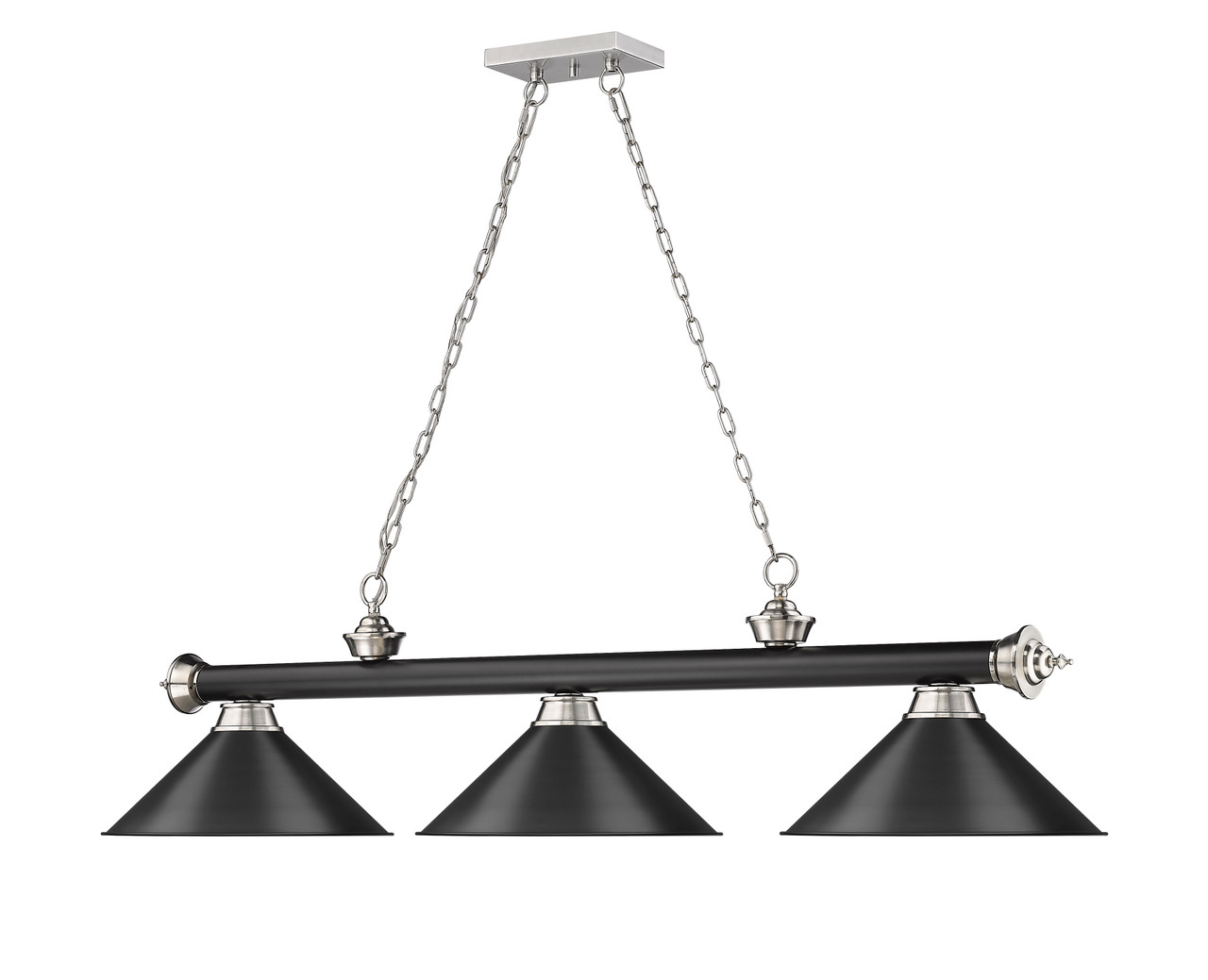 Z-LITE 2306-3MB-BN-MB15 3 Light Billiard, Matte Black + Brushed Nickel