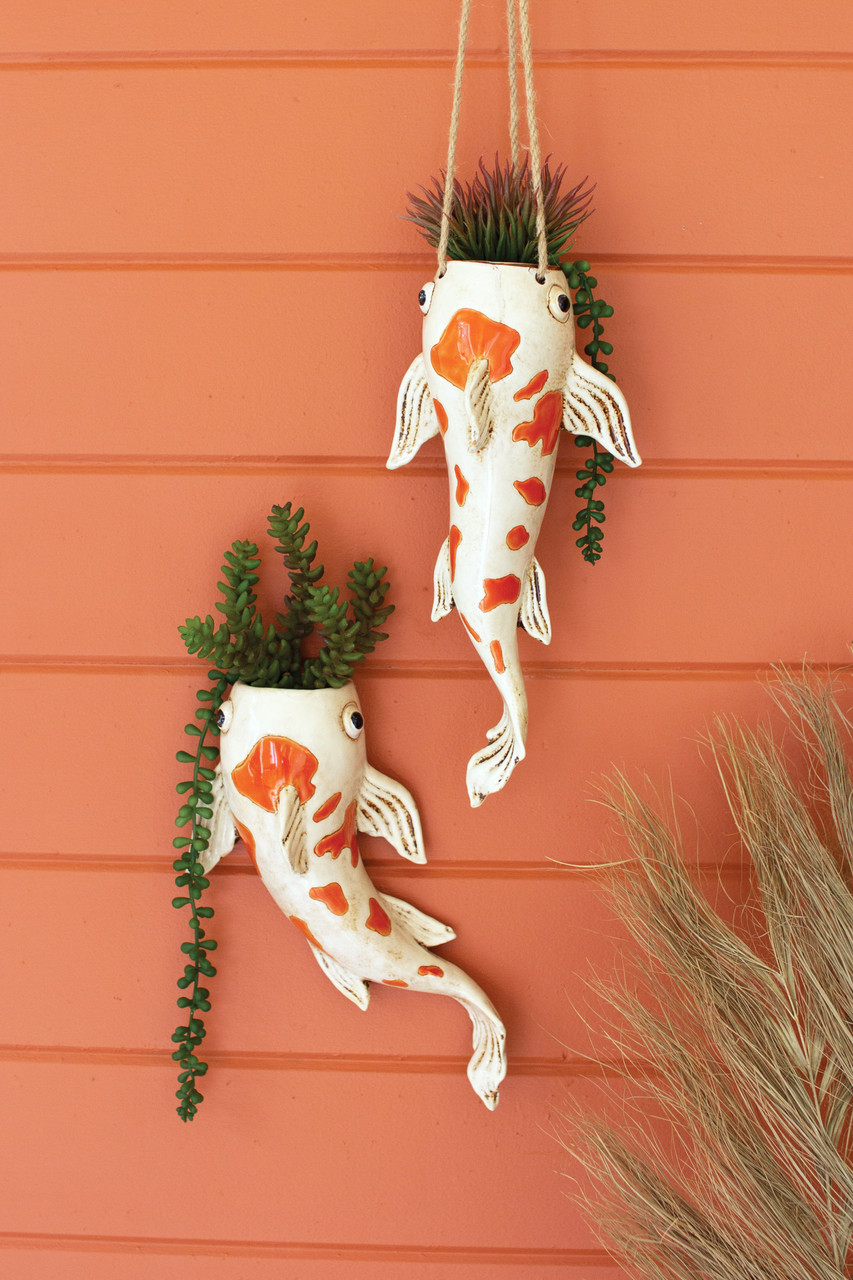 KALALOU CDV2165 CERAMIC KOI FISH HANGING PLANTER