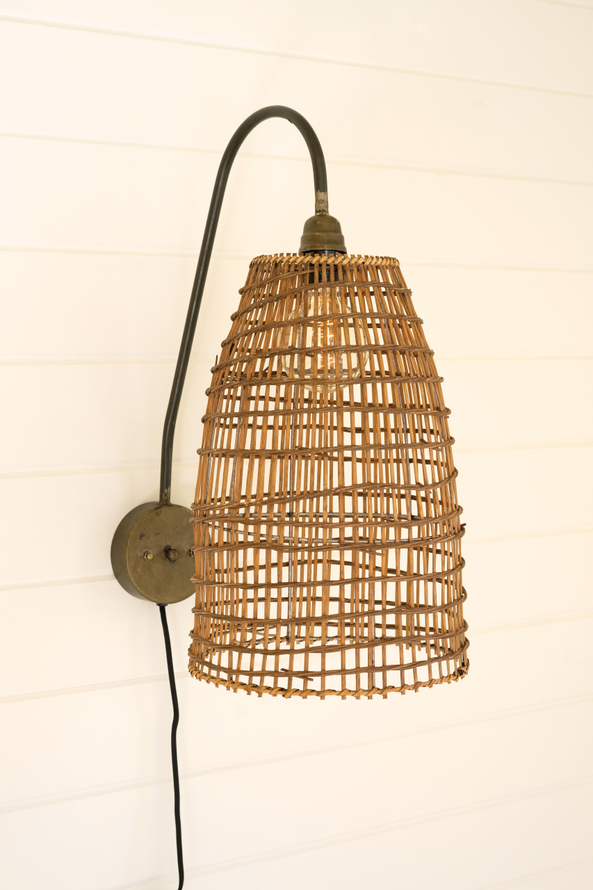 KALALOU CLL2661 WICKER DOME WALL SCONCE LAMP