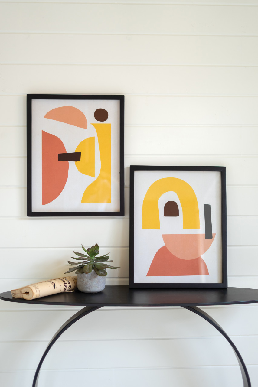 KALALOU CHH1436 SET OF TWO COLORFUL FRAMED GRAPHIC PRINTS UNDER GLASS