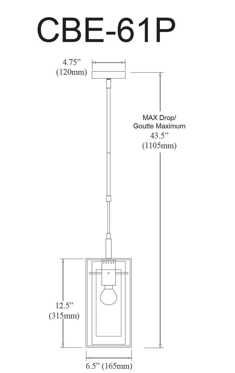 DAINOLITE CBE-61P-AGB 1 Light Rectangular Pendant, Aged Brass Metal Frame with FR/CLR Glass