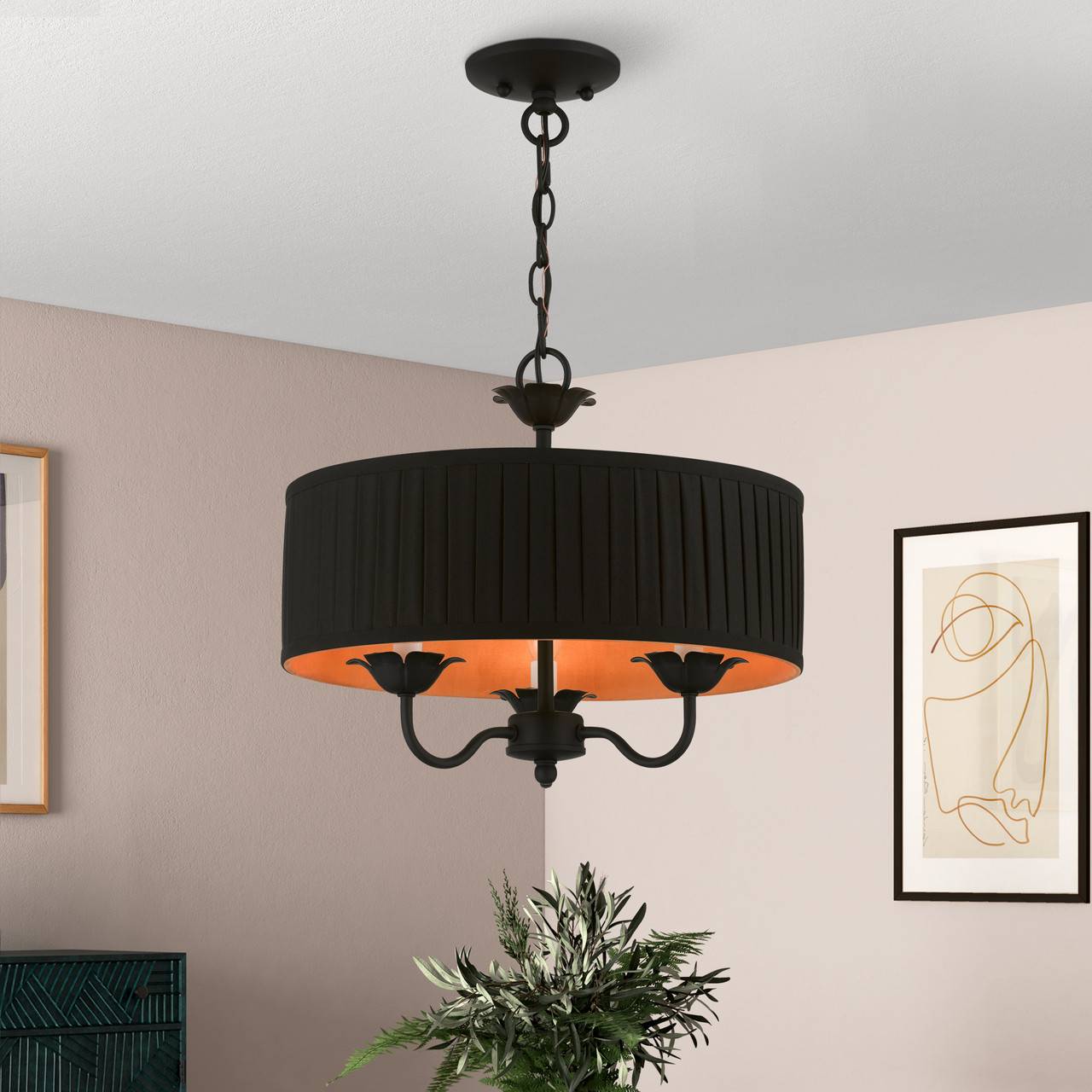 LIVEX LIGHTING 41863-04 3 Light Black Pendant Chandelier