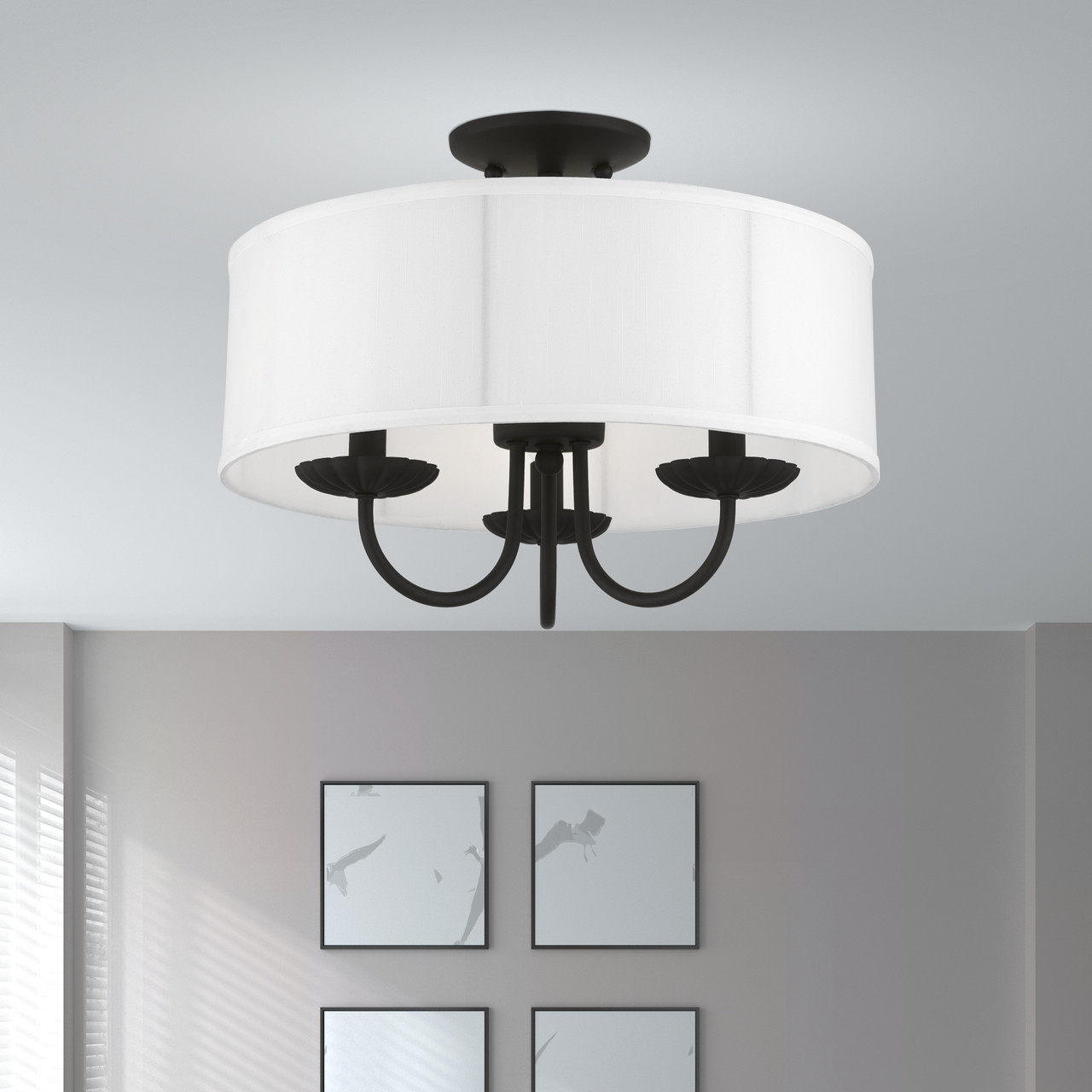 LIVEX LIGHTING 42989-04 3 Light Black Semi-Flush Mount