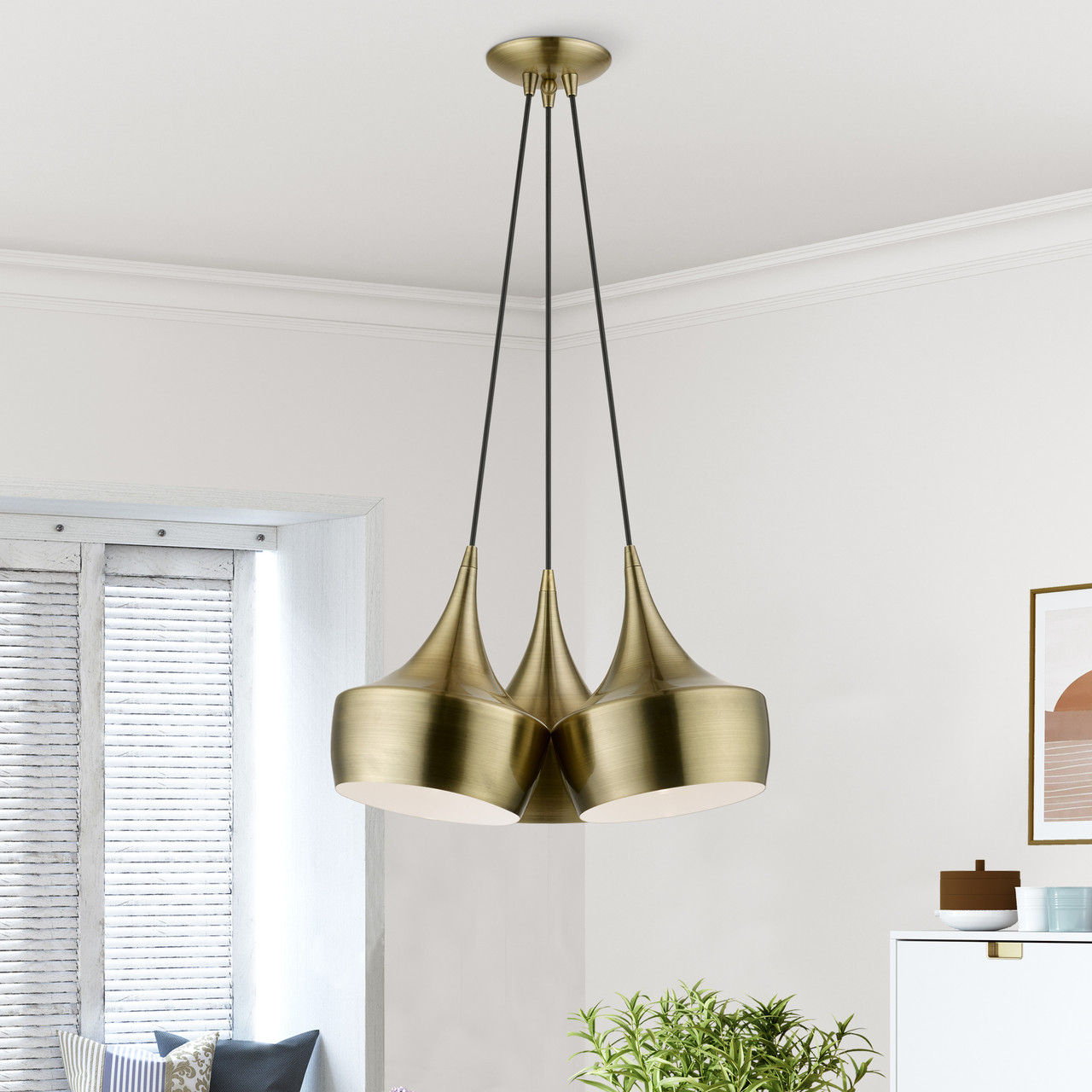 LIVEX LIGHTING 40993-01 3 Light Antique Brass Cluster Pendant