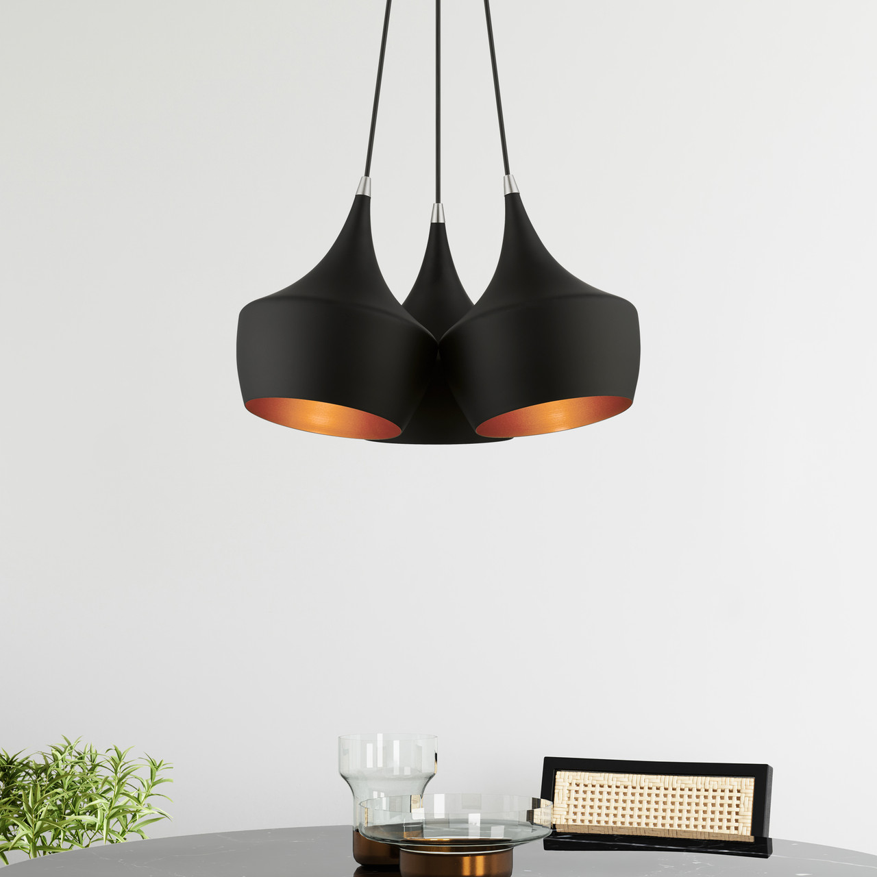 LIVEX LIGHTING 41083-04 3 Light Black Cluster Pendant