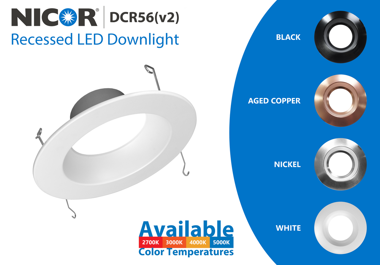 NICOR DCR562121204KWH DCR56(v2) White High-Output LED Recessed Downlight, 4000K