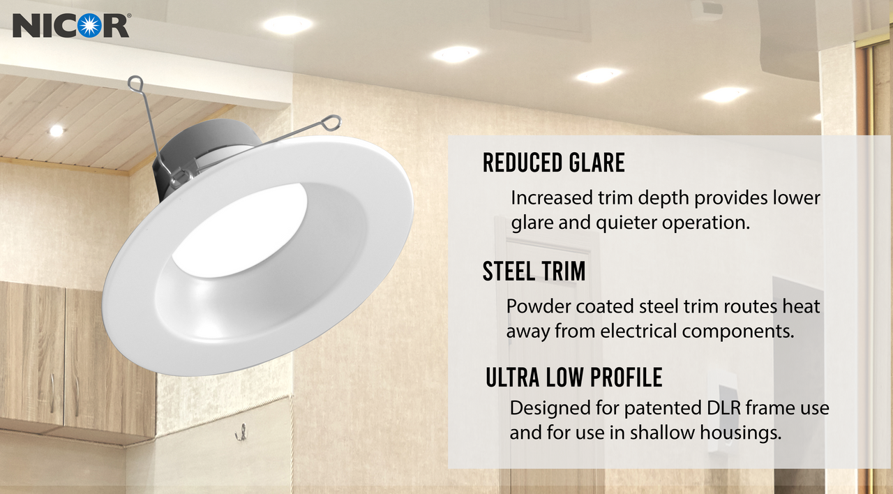 NICOR DLR56609120SWH DLR56(v6) 5/6-inch White 900 Lumen Selectable Recessed LED Downlight