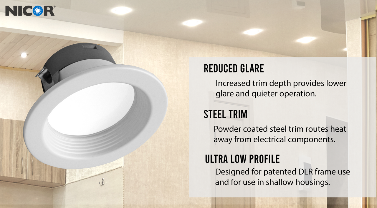 NICOR DLR4607120SWHBF-12PK DLR4(v6) 4-inch White Selectable Recessed LED Downlight with Baffle (12 Pack)