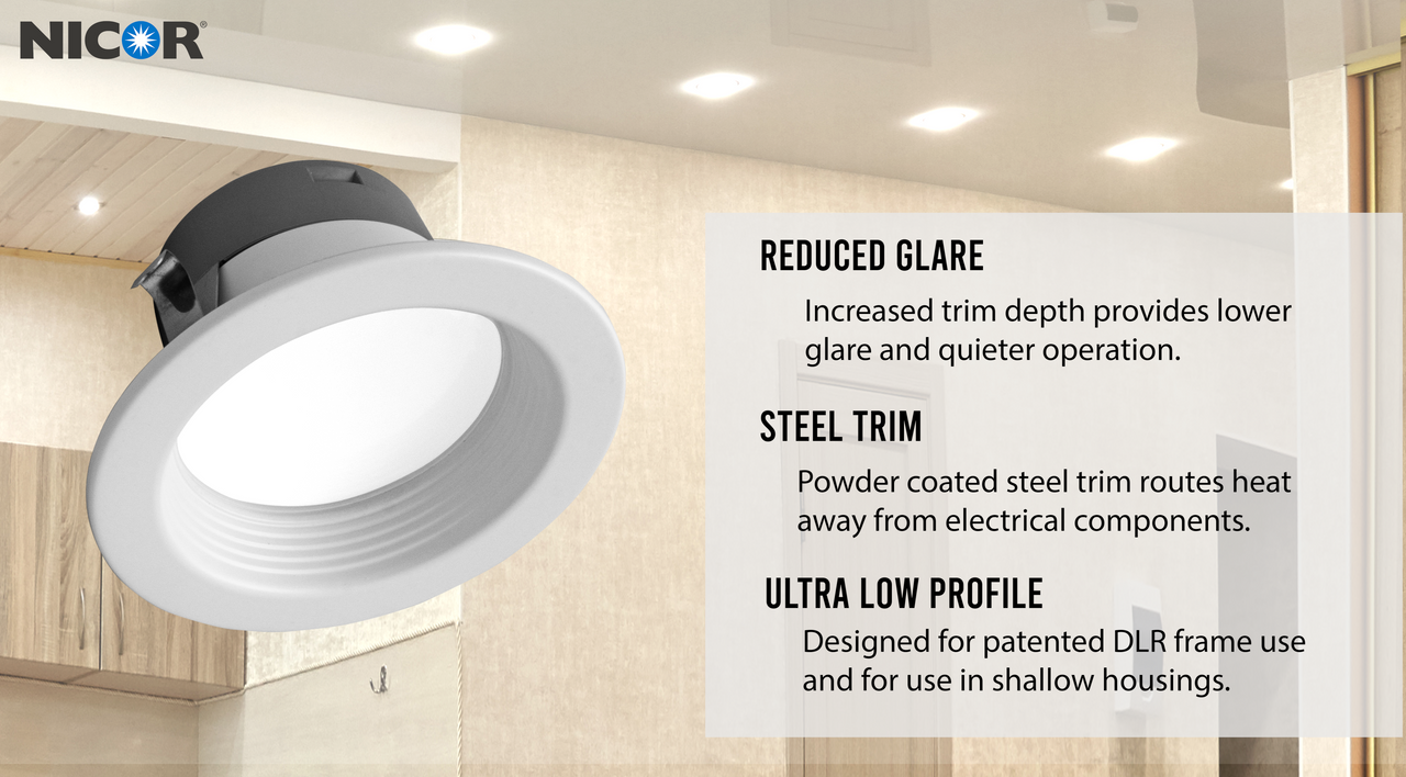 NICOR DLR46071203KWHBF-12P DLR4(v6) 4-inch White 3000K Recessed LED Downlight with Baffle (12 Pack)