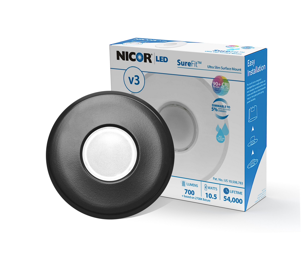 NICOR DLF301203KRDBK SureFit(v3) LED Flush Mount Ceiling Light, 3000K with Round Black Trim