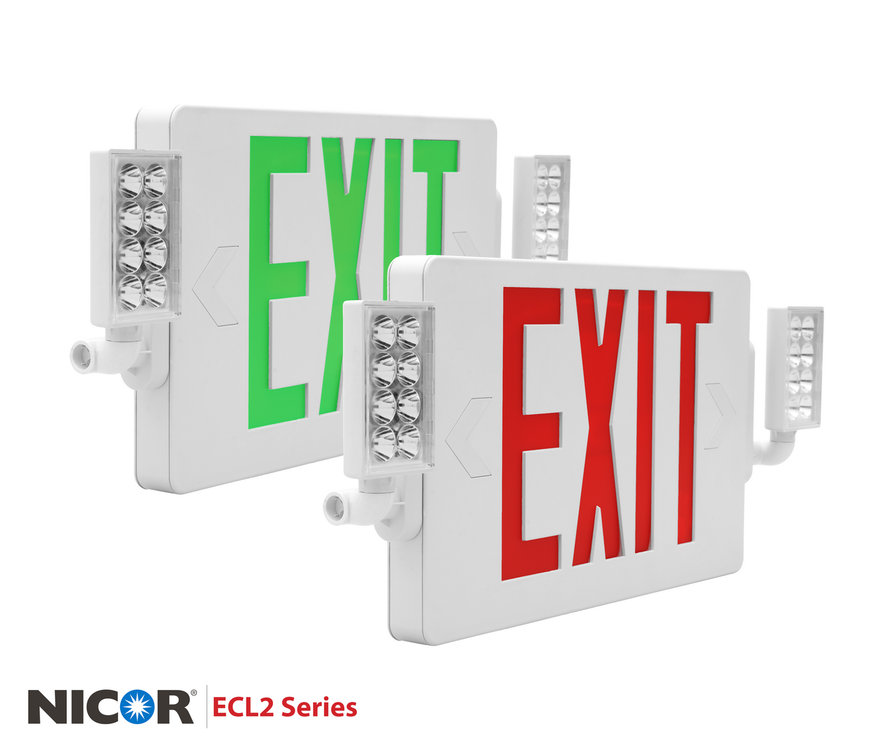 NICOR ECL21UNVWHG2 ECL2 Series Slim LED Emergency Exit Sign Combo, Green Lettering