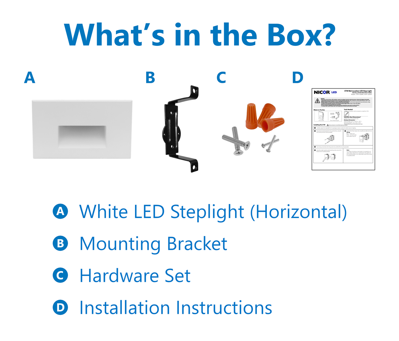 NICOR STW11203KHWH STW Series Horizontal Wet Location LED Step Light, White