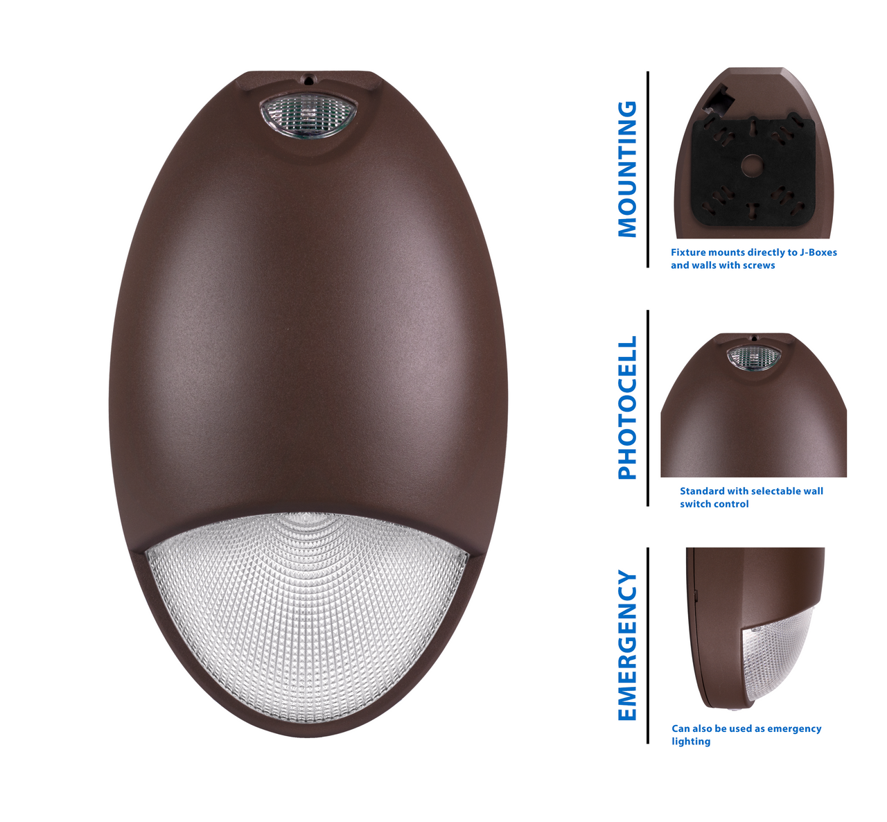 NICOR EOT1MV5KBZPS Bronze Outdoor LED Teardrop Emergency Wall Pack with Photocell, 5000K