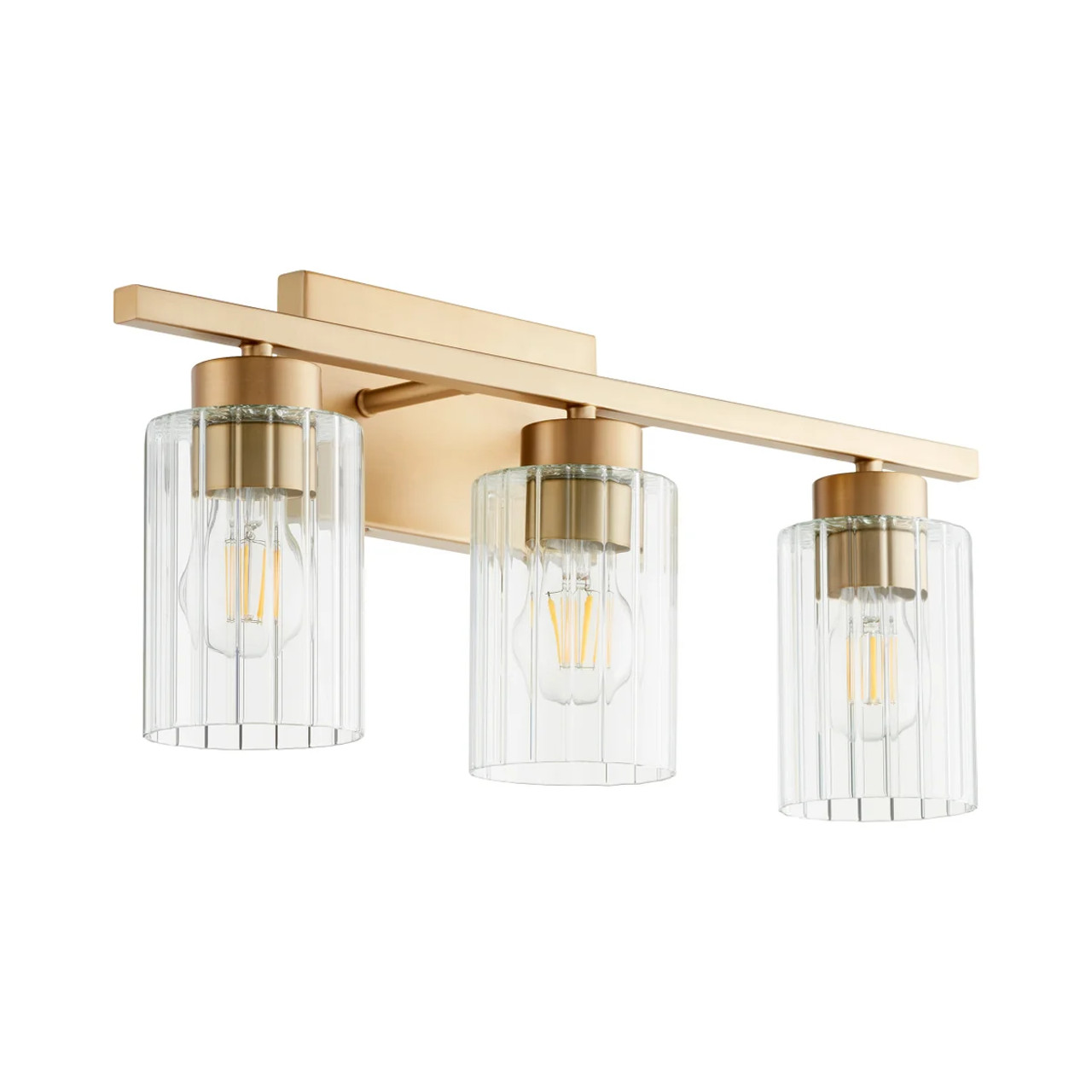 Quorum 501-3-280 Ladin 3-Light Vanity Light,Aged Brass W/ Clear Glass