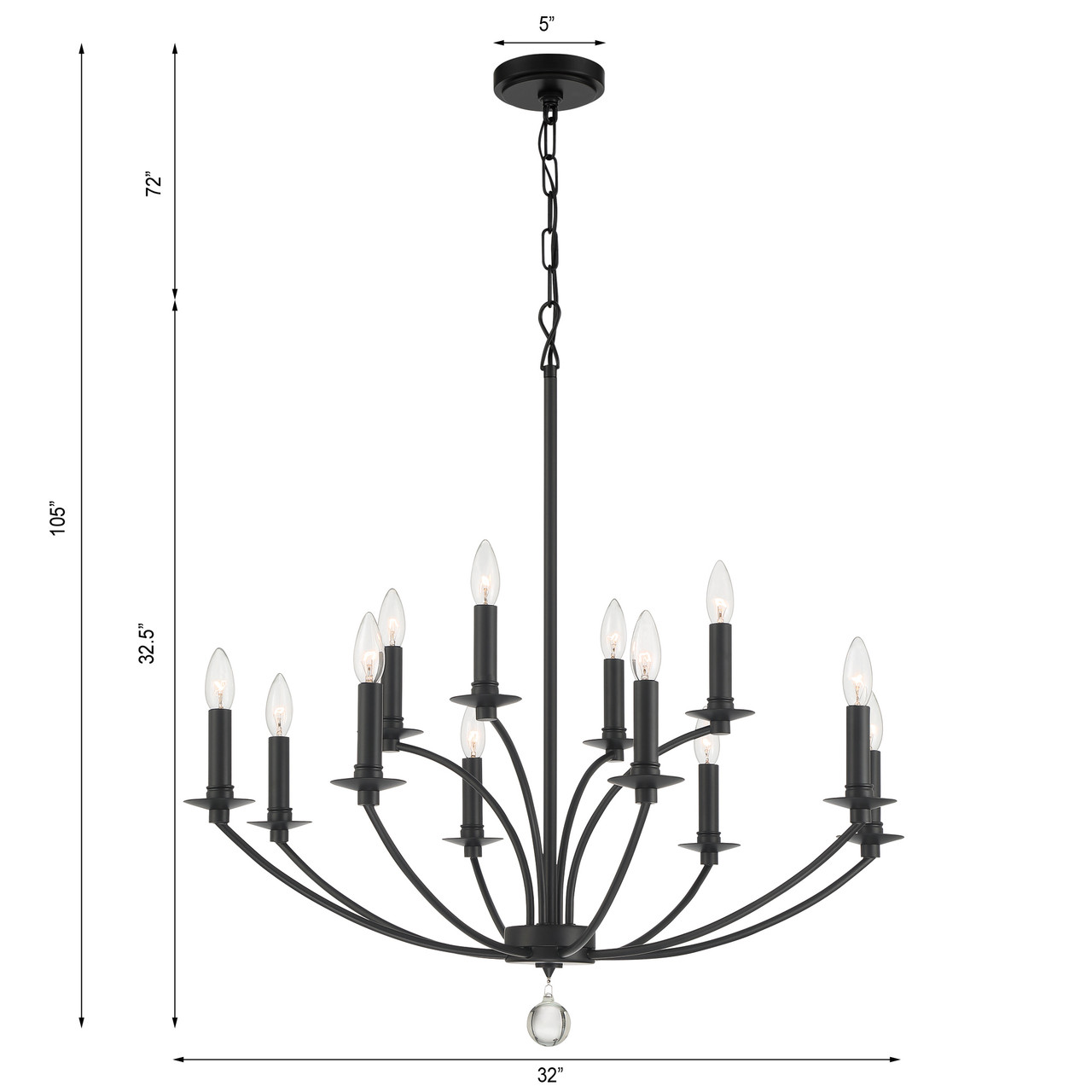 Crystorama MIL-8012-BK Mila Black 12 Light Chandelier