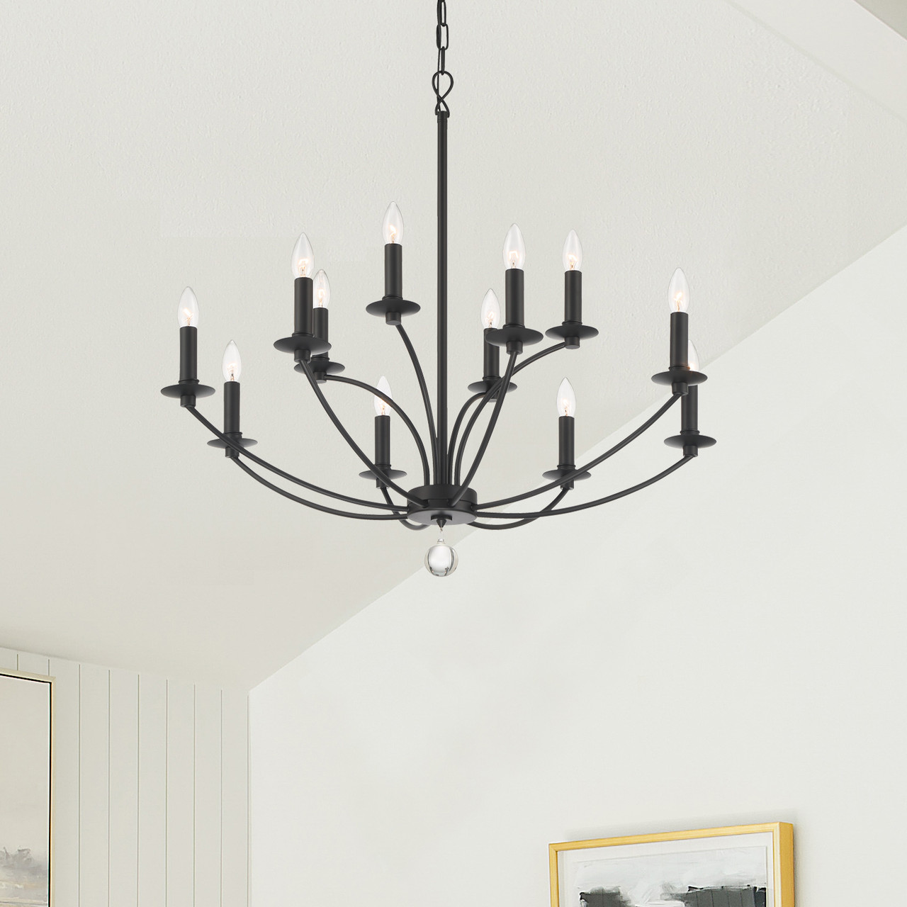 Crystorama MIL-8012-BK Mila Black 12 Light Chandelier