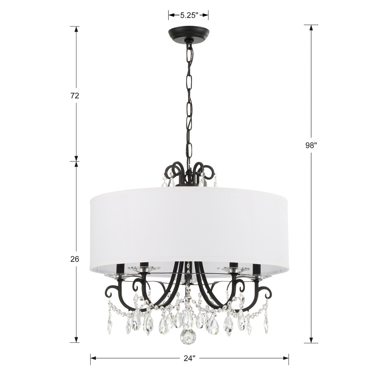 Crystorama 6625-MK-CL-MWP Othello Matte Black 5 Light Chandelier