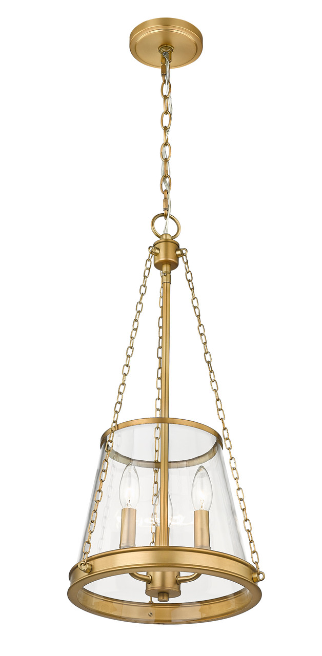 Z-LITE 341P12-RB 3 Light Pendant, Rubbed Brass