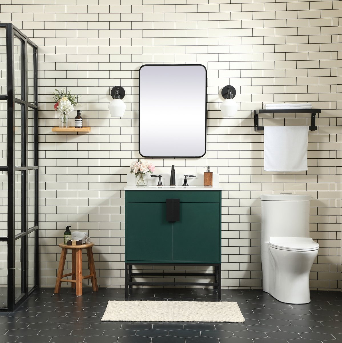 Elegant Decor VF48830MGN-BS 30 inch single bathroom vanity in green with backsplash
