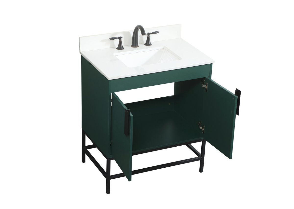 Elegant Decor VF48830MGN-BS 30 inch single bathroom vanity in green with backsplash