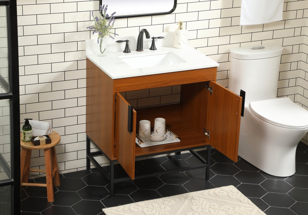 Elegant Decor VF48830MTK-BS 30 inch single bathroom vanity in teak with backsplash