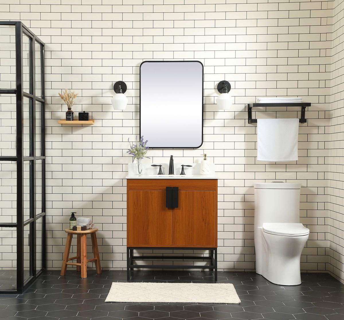 Elegant Decor VF48830MTK-BS 30 inch single bathroom vanity in teak with backsplash
