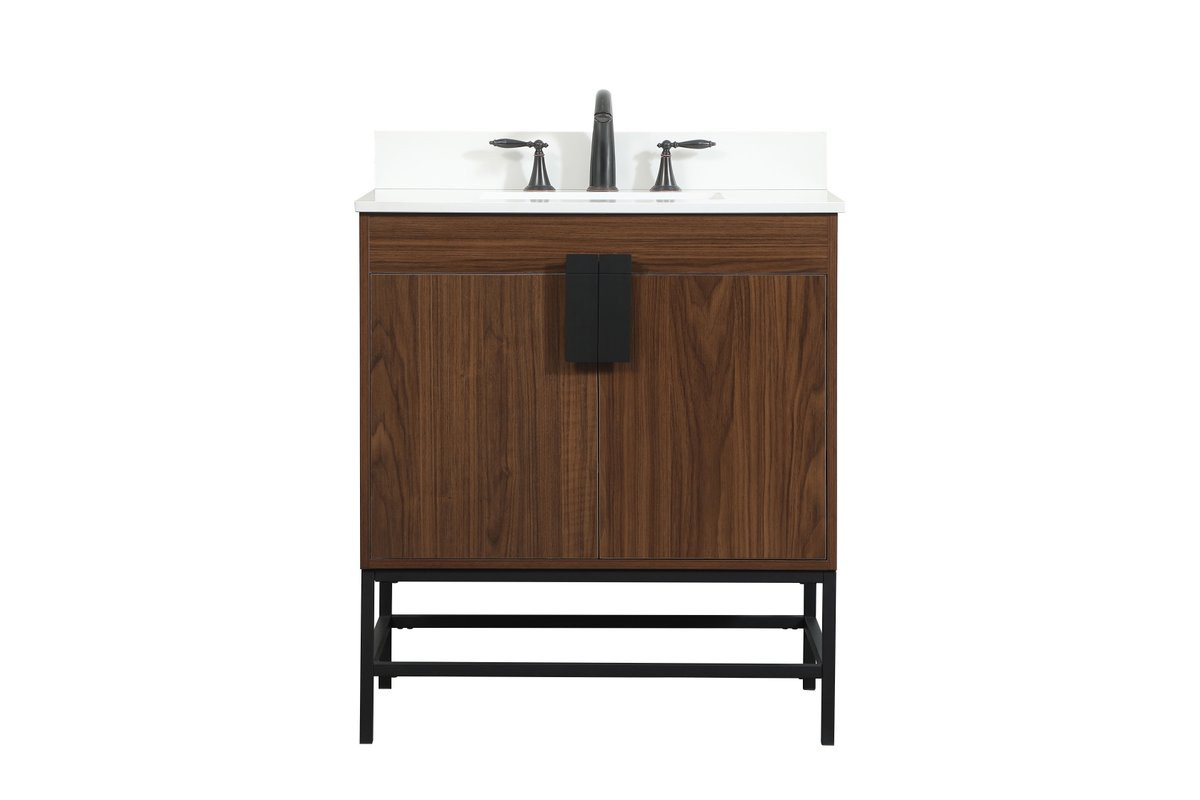 Elegant Decor VF48830MWT-BS 30 inch single bathroom vanity in walnut with backsplash