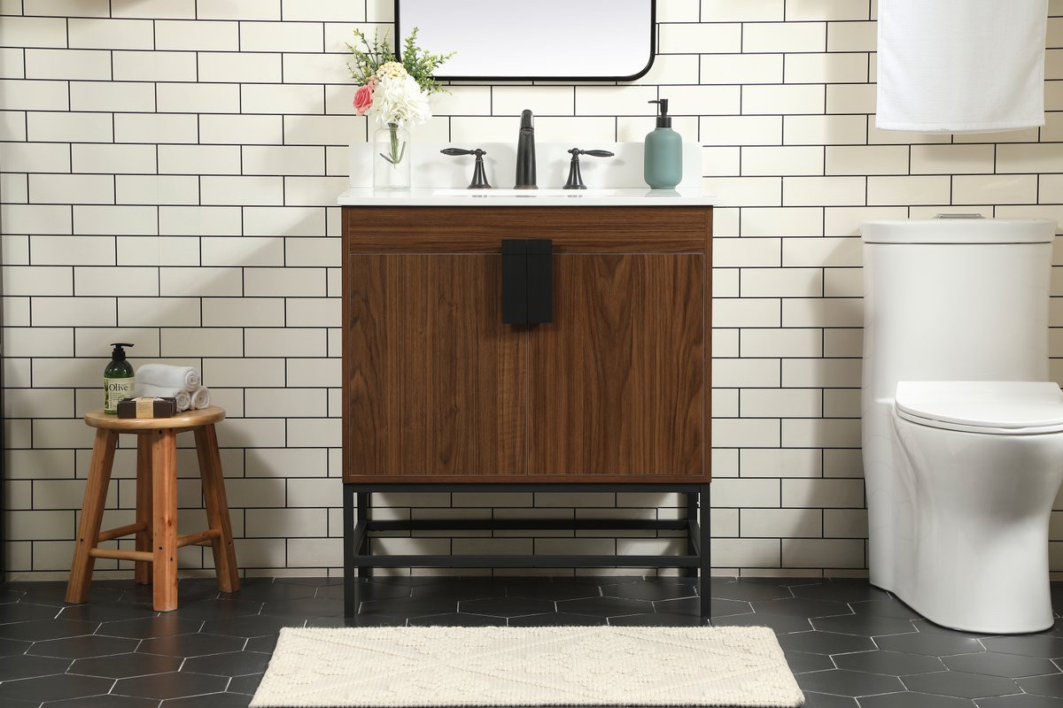 Elegant Decor VF48830MWT-BS 30 inch single bathroom vanity in walnut with backsplash