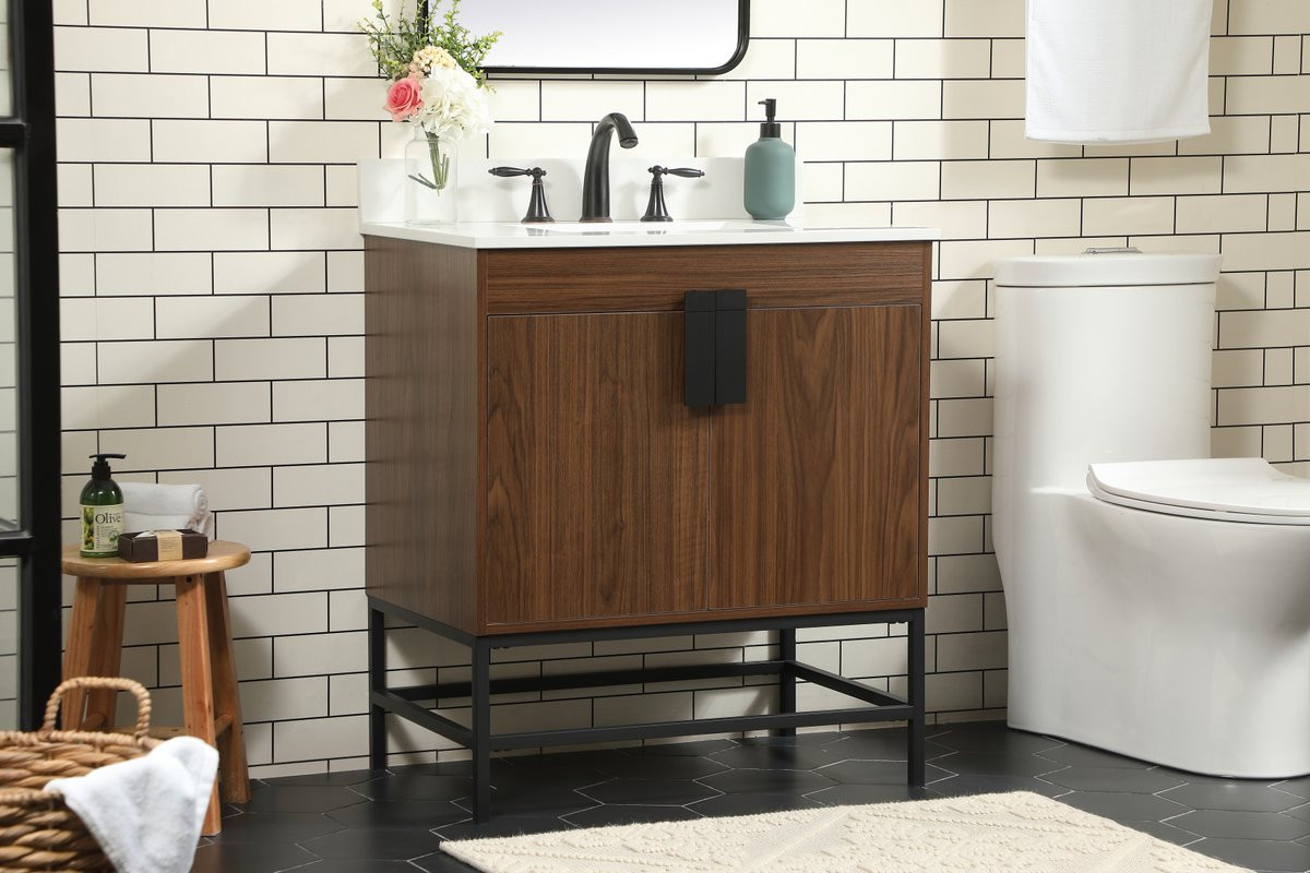 Elegant Decor VF48830MWT-BS 30 inch single bathroom vanity in walnut with backsplash