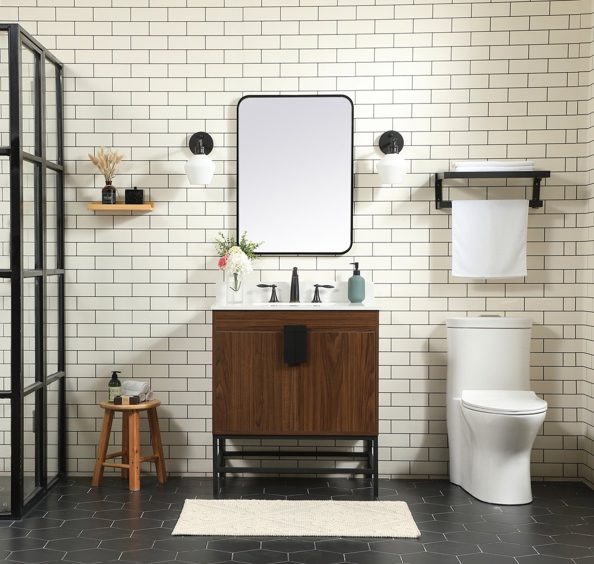 Elegant Decor VF48830MWT-BS 30 inch single bathroom vanity in walnut with backsplash