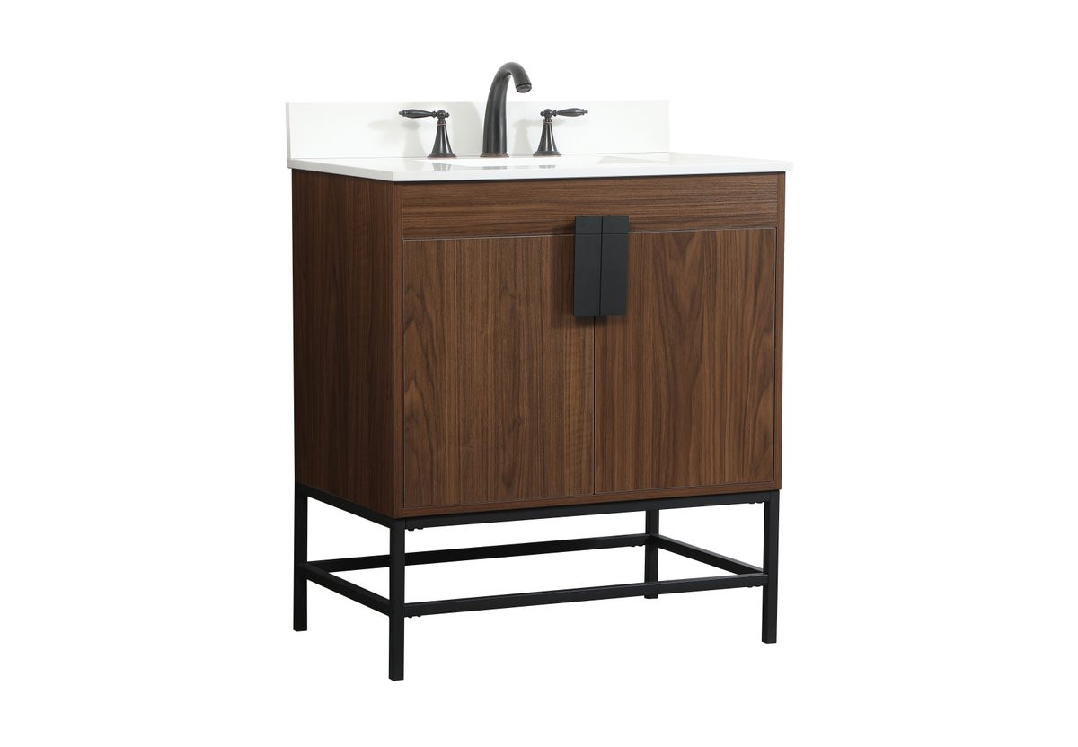 Elegant Decor VF48830MWT-BS 30 inch single bathroom vanity in walnut with backsplash