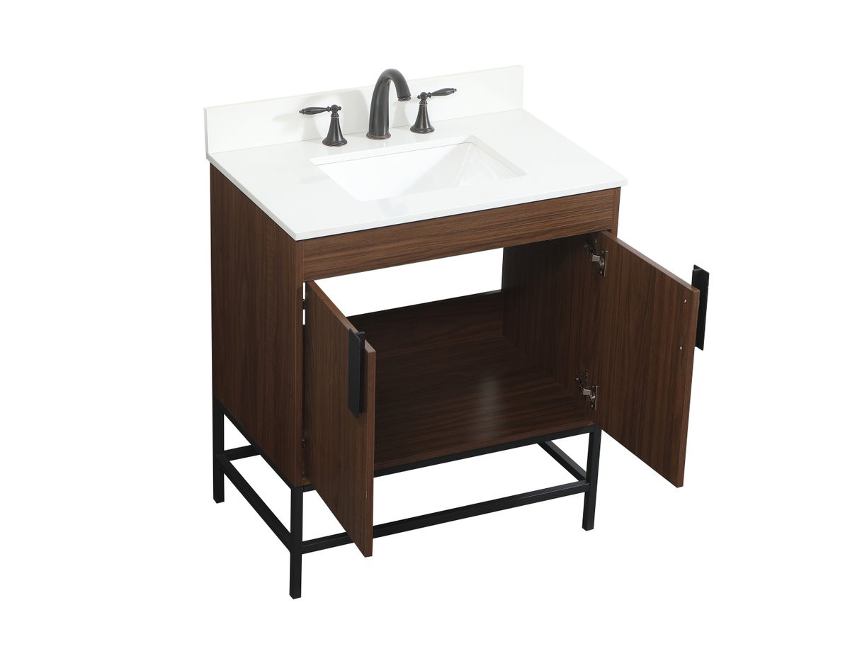 Elegant Decor VF48830MWT-BS 30 inch single bathroom vanity in walnut with backsplash
