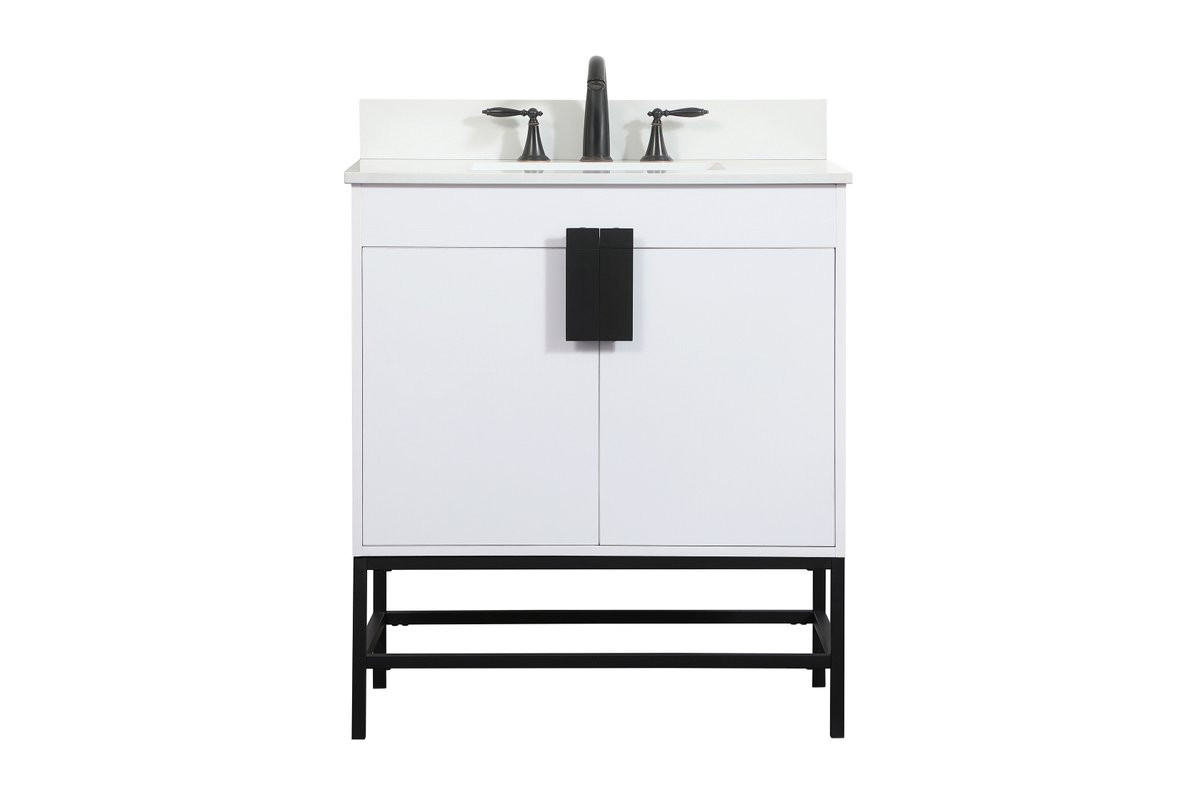 Elegant Decor VF48830MWH-BS 30 inch single bathroom vanity in white with backsplash