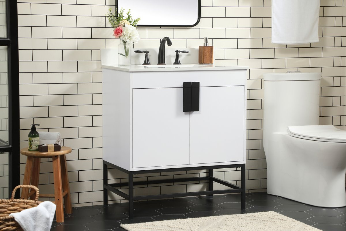 Elegant Decor VF48830MWH-BS 30 inch single bathroom vanity in white with backsplash